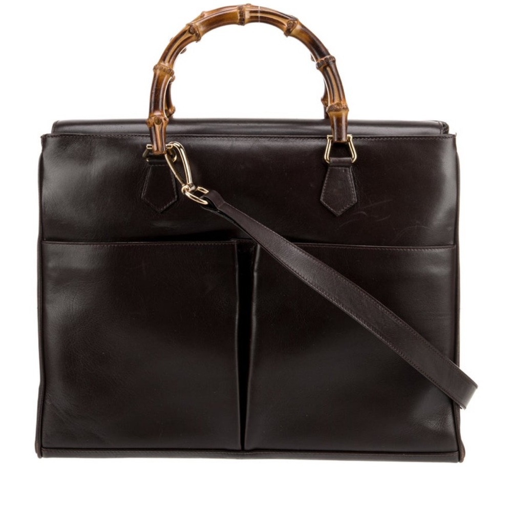 Gucci Dark Brown Leather Tote with Bamboo Handle